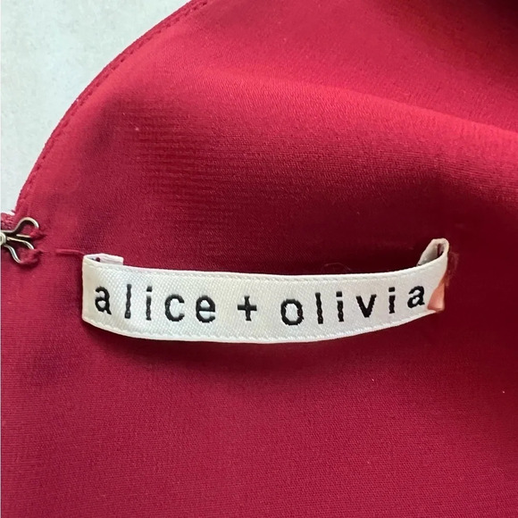 Alice + Olivia Lina Deep V-Neck Sleeveless Wide Leg Red Crepe Jumpsuit Sz Small - Picture 10 of 11